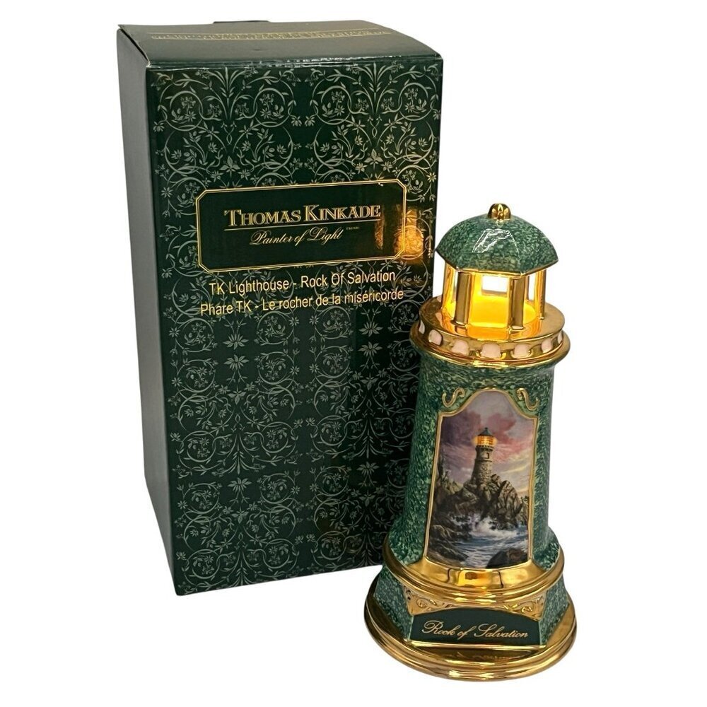 Thomas Kinkade Rock of Salvation Light Up Porcelain Lighthouse 2004